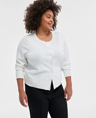 On 34th Trendy Plus Size Sweater Cardigan, Exclusively At Macy's In Washed White