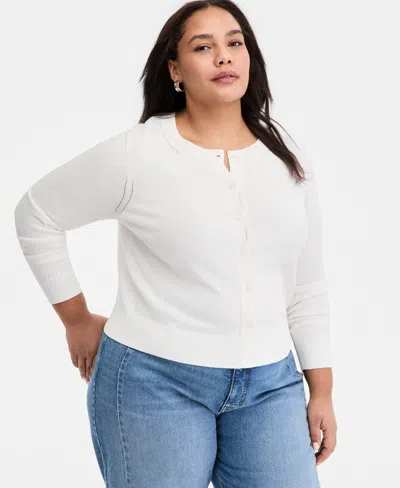 On 34th Trendy Plus Size Sweater Cardigan, Exclusively At Macy's In White