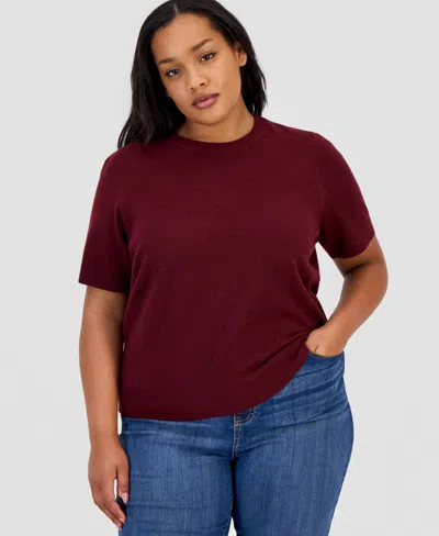 On 34th Trendy Plus Size Sweater-knit T-shirt, Macy's Exclusive In Red