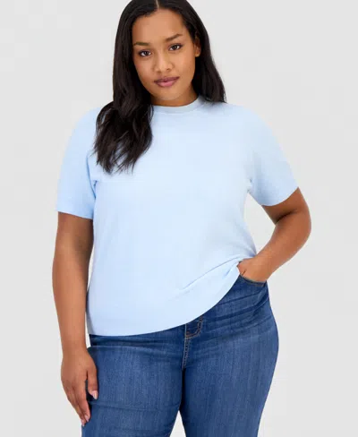On 34th Trendy Plus Size Sweater-knit T-shirt, Macy's Exclusive In Gray