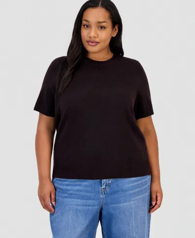 On 34th Trendy Plus Size Sweater-knit T-shirt, Macy's Exclusive In Brown