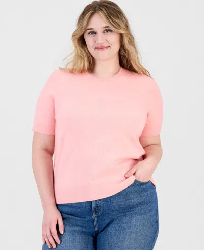 On 34th Trendy Plus Size Sweater-knit T-shirt, Macy's Exclusive In Gentle Coral
