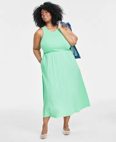 On 34th Trendy Plus Size Tank Midi Dress, Created For Macy's In Creme De Mint