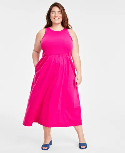 On 34th Trendy Plus Size Tank Midi Dress, Created For Macy's In Jazzy Pink