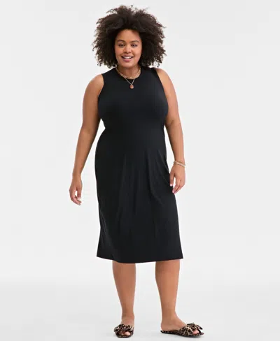 On 34th Trendy Plus Size Tank Midi Dress, Exclusively At Macy's In Deep Black
