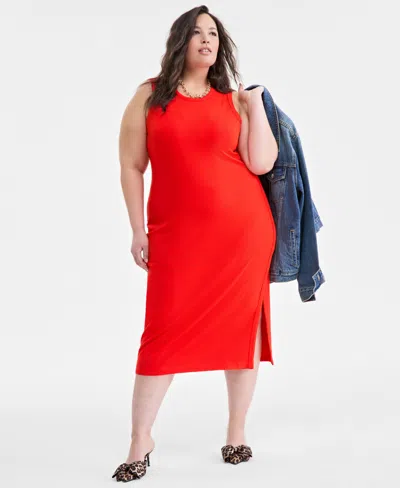 On 34th Trendy Plus Size Tank Midi Dress, Exclusively At Macy's In Fiery Red