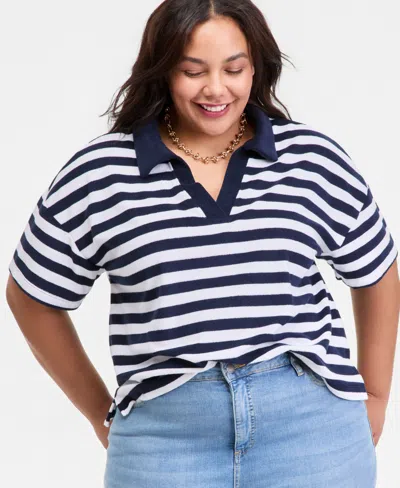 On 34th Trendy Plus Size Terry Collared Top, Macy's Exclusive In Multi