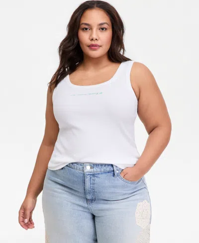 On 34th Trendy Plus Size Text Graphic Tank Top, Macy's Exclusive In White