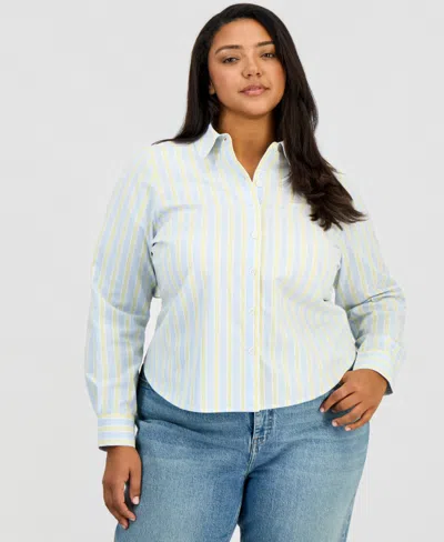 On 34th Trendy Plus Size Tie-back Button-front Shirt, Macy's Exclusive In Diamond Blue Combo