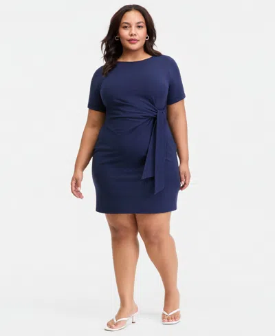 On 34th Trendy Plus Size Tie-side Mini Dress, Macy's Exclusive In Blue