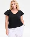 On 34th Trendy Plus Size U-neck Short-puff-sleeve Cotton Top, Exclusively At Macy's