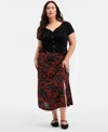 On 34th Trendy Plus Size Snap Front T Shirt Underwater Floral Slip Skirt Exclusively At Macys In Red