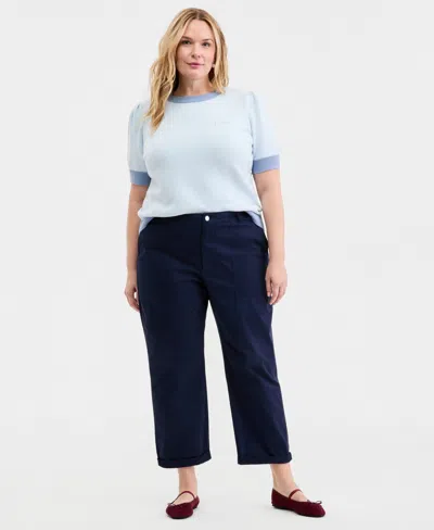On 34th Trendy Plus Size Utility Pocket Ankle Pants, Macy's Exclusive In Blue