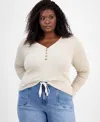 On 34th Trendy Plus Size V-neck Henley Shirt, Macy's Exclusive In Neutral