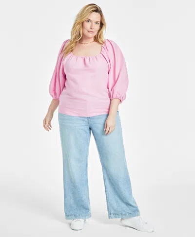 On 34th Trendy Plus Size Volume-sleeve Top, Created For Macy's In Pink Lilac