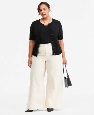 On 34th Trendy Plus Size Wide-leg High-rise Jeans, Macy's Exclusive In Sand