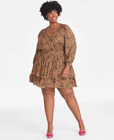 On 34th Trendy Plus Size Wild Hearts Tiered Minidress, Exclusively At Macy's In Salty Nut