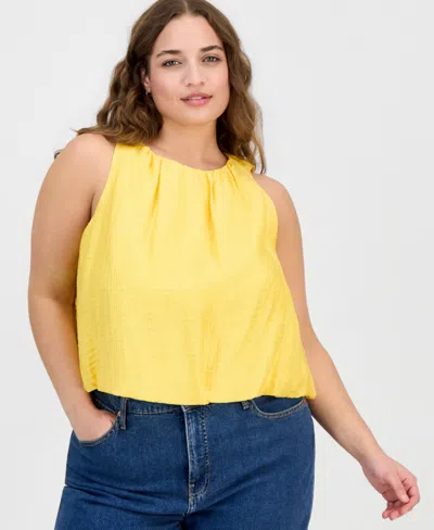 On 34th Trendy Plus Solid Bubble-hem Round-neck Tank, Macy's Exclusive In Yellow