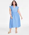 On 34th Trendy Plus Split-neck Flutter-sleeve Midi Dress, Exclusively At Macy's In Spring Wash