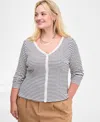 On 34th Trendy Plus Striped V-neck Button-front Cardigan, Macy's Exclusive In Multi
