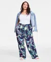 ON 34TH TRENDY PLUS TROPICAL PRINT WIDE-LEG PULL-ON PANTS, EXCLUSIVELY AT MACY'S