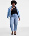 On 34th Trendy Plus Two-tone Cropped Barrel Jeans, Macy's Exclusive In Blue