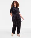 On 34th Trendy Plus Velvet Belted Short-sleeve Jumpsuit, Exclusively At Macy's In Deep Black