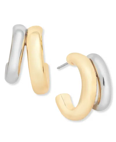 On 34th Two-tone Double Hoop Earrings, Exclusively At Macy's In Multi
