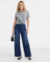 On 34th Womans Embroidered Wide Leg Jeans 0 26w Macys Exclusive In Blue