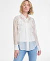 On 34th Women's 3d Floral Relaxed Organza Shirt, Created For Macy's In Antique Shell