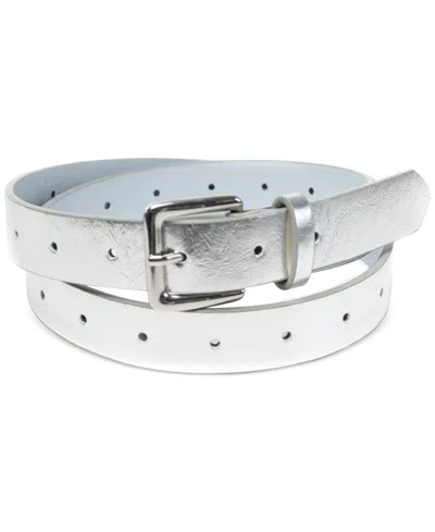 On 34th Women's Adjustable Faux-leather Belt, Created For Macy's In Silver