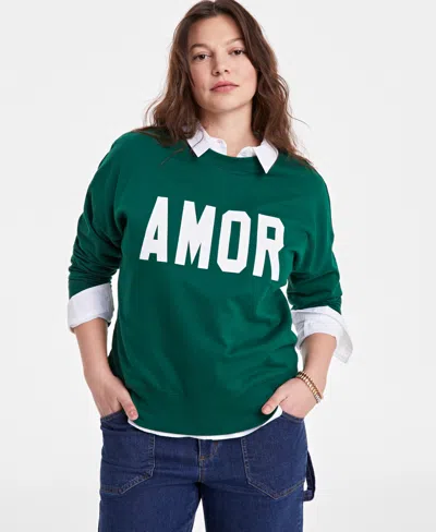 On 34th Women's Amor Graphic Sweatshirt, Exclusively At Macy's In Green Sea