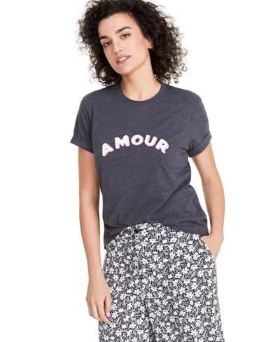 On 34th Women's Amour Graphic T-shirt, Created For Macy's In Chrcoal Htr Cmb
