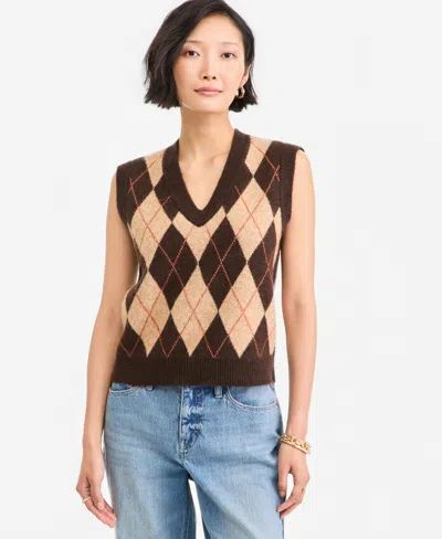 On 34th Women's Argyle V-neck Sleeveless Sweater Vest, Macy's Exclusive In Ganache