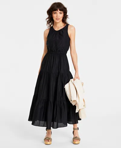 On 34th Women's Back Cutout Crewneck Midi Dress, Created For Macy's In Deep Black
