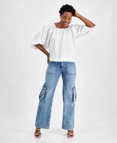 On 34th Women's Balloon-sleeve Top, Created For Macy's In Bright White