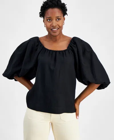 On 34th Women's Balloon-sleeve Top, Created For Macy's In Deep Black