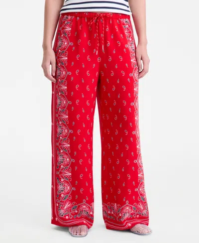 On 34th Women's Bandana-print Wide-leg Pull-on Pants, Macy's Exclusive In Red