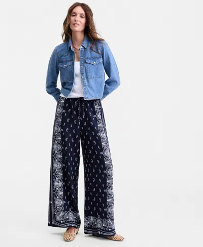 On 34th Trendy Plus Size High Rise Bandana Frame Print Wide Leg Pull-on Pants, Macy's Exclusive In Multi