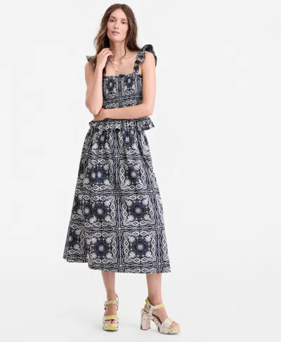 On 34th Women's Bandana-print Pull-on Midi Skirt, Macy's Exclusive In Blue