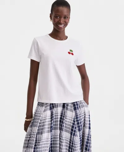 On 34th Women's Beaded Cherry Everyday T-shirt, Macy's Exclusive In White
