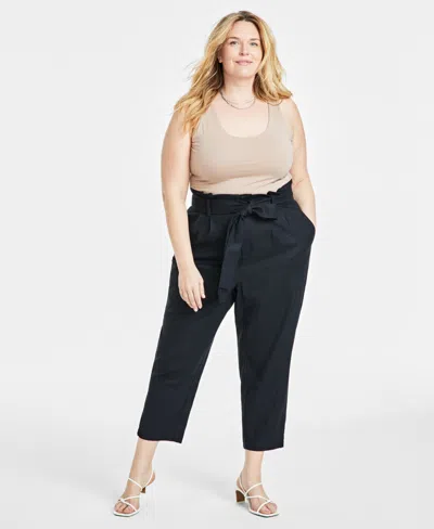 On 34th Women's Belted Paperbag Pants, Created For Macy's In Deep Black