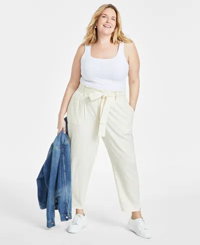 On 34th Women's Belted Paperbag Pants, Created For Macy's In Ecru