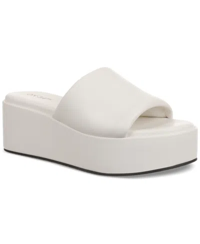 On 34th Women's Blliss Slide Flatform Sandals, Created For Macy's In White Smooth