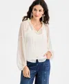 On 34th Women's Blouson-sleeve Split-neck Button-front Blouse, Macy's Exclusive In White