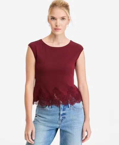 On 34th Women's Boat Neck Lace-trim Tank, Macy's Exclusive In Dark Rust
