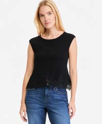 On 34th Women's Boat Neck Lace-trim Tank, Macy's Exclusive In Deep Black