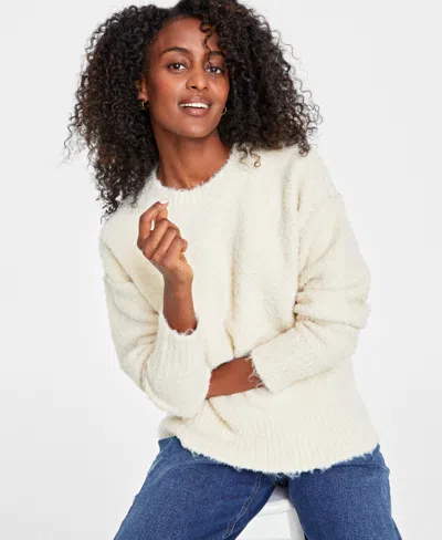 On 34th Women's Boucle Crewneck Pullover Sweater, Created For Macy's In Alabaster