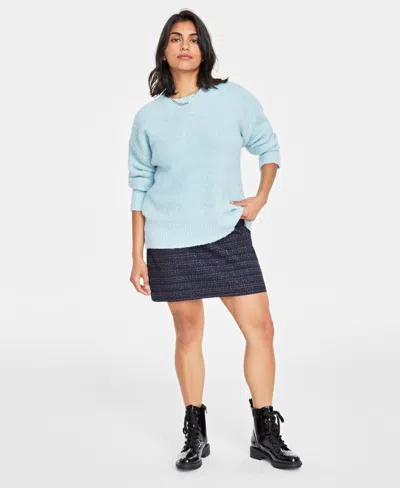 On 34th Women's Boucle Crewneck Pullover Sweater, Created For Macy's In Cool Blue