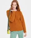 On 34th Women's Pointelle Crewneck Pullover Sweater, Created For Macy's In Pecan Roast